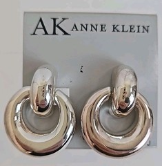 AK Anne Klein Silver Tone Nickle Free Metal Clip On Earrings Classic High Polish