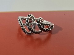 Vintage Signed SUN Sterling Black & White Diamond Ring Size 7