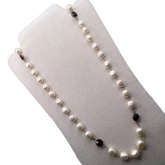 Vintage Faux Pearl Black Glass Long Necklace Earring Set Gold Tone 32 In Opera