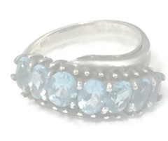 Vintage Blue CZ Ring Band Eternity Sterling Silver Women Cocktail Size 5.50