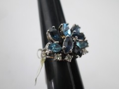 Vintage 14 K HGE Cocktail Ring Size 9 with Simulated Sapphire Rhinestones