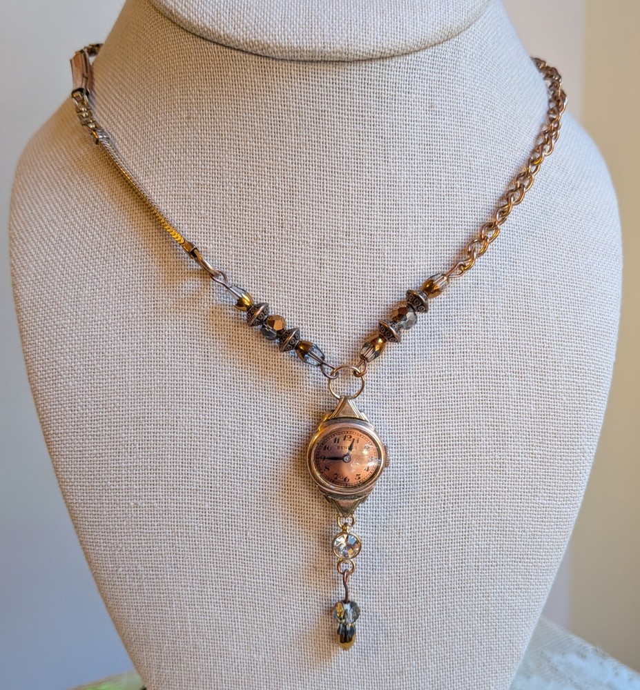Handmade Vintage Benrus Rose Gold Tone Watch Choker Necklace with Vintage Band