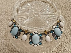 SUGARFIX Brass Blue White Bead Scoop Necklace