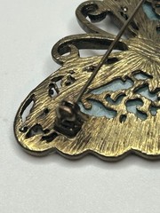Vintage Butterfly Silver Tone Pin Brooch Light Blue And Yellow Stones