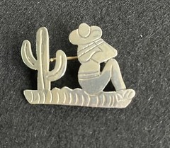 Sterling Silver Pin Made In Taxco, Mexico Sleeping Man & Cactus