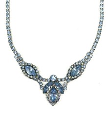 Weiss Silver Sky Blue Rhinestone Choker~Bib Adjustable Necklace(G1)