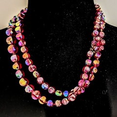 West Germany Lucite Double Strand Burgundy AB Coated Vintage Necklace 20″