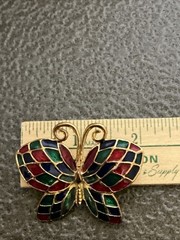 Vintage Butterfly Stained Glass Multi-Color Brooch