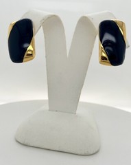 NAPIER Vintage Screwback Earrings in Gold Metal with Navy Blue Enamel