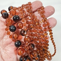 Vintage Necklace Multi Strand Beaded Long Flapper Lucite Root Beer/Cognac 48″