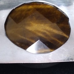 Sterling Indonesia 925 Bangle Wide Cuff with Round Faceted Tiger Eye Stone
