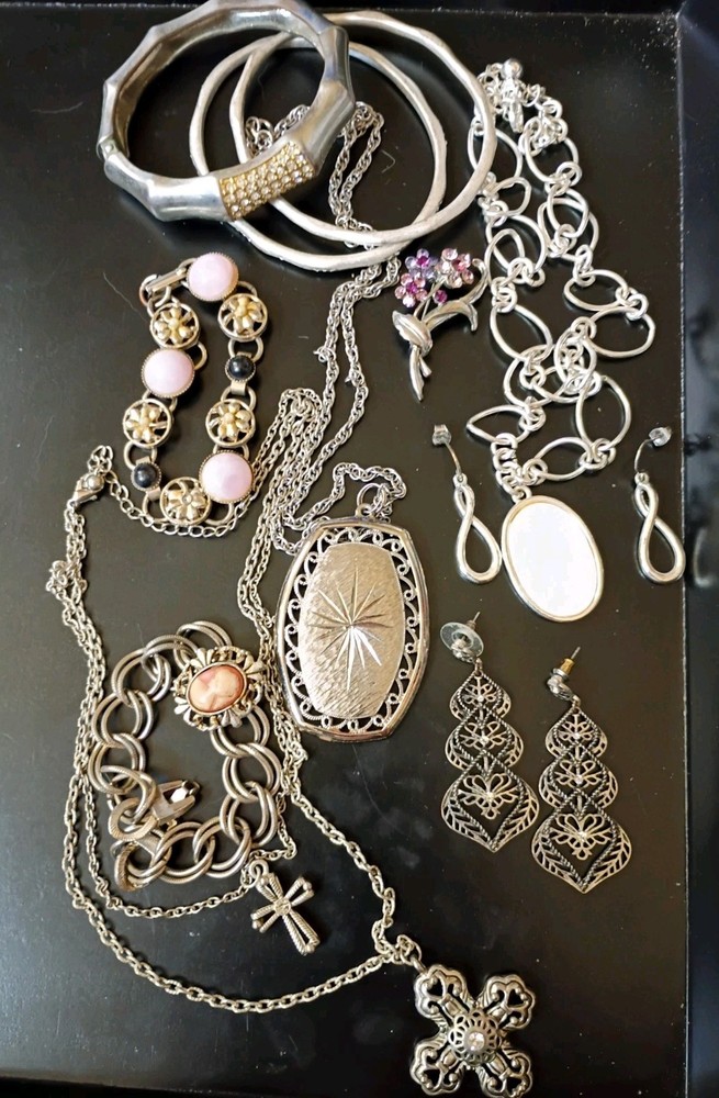 VTG To Now JEWELRY LOT Wearable Curated Mix Silver Tone Bracelets-Earrings++