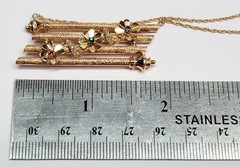 UNIQUE & Pretty 14k Textured & Floral 4 Bar Simulated Gem Pendant 17.5″ Necklace