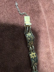Vintage Damascene Birds and Flowers 7 Inches Bracelet Safety Chain