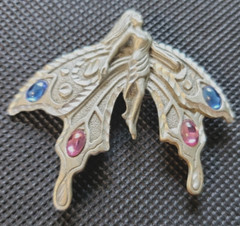 Vintage Winged Fairy Peter Jeweled Brooch signed Fable Pin 2″