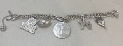 Vintage Monet Silver Tone Charm Bracelet 7.5” Multiple Charms ( 2 Of Them Monet)