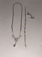 VTG L G Lind Gal Rhinestone & Blue Moonstone 3 pc matching Jewelry Set Demi Paru