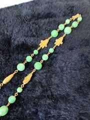 VTG Crown Trifari green glass faux jade pendant 20″ necklace