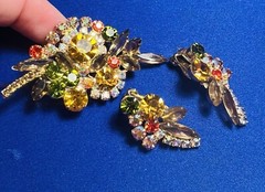 Juliana Pink Rhinestone Brooch Earring Set