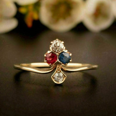2Ct Lab Created Antique Victorian Trefoil Old Sapphire Ring 14K Yellow Gold Over