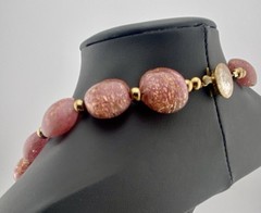 VTG MCM Handblown 24K Aventurine Pink Venetian Art Glass Beaded Necklace, Italy.