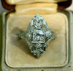 Art Deco Style 2Ct Lab Created Diamond Filigree Wedding 14K White Gold Over Ring