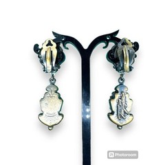 Clip-On Dangle Drop Earrings Beaded Signed