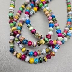 Boho Beaded Necklace Lot Paper Bead Blue Glass Charm Dangle Long Layered 3pc