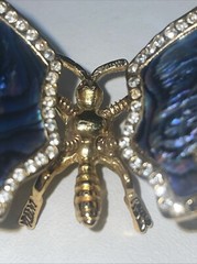 Vintage Gold Tone Butterfly Brooch, with Trember Abalone Wings Missing Zircons