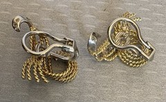 Natural Diamond Earrings Estate Vintage Rope Swirl Omega Clip 14K Gold 10.8g