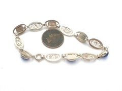 Sapphire Blue Glass Bracelet Sterling Silver 7.25″ Long Vintage Filigree Jewelry