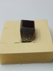 USSR Signet Ring with Black Overlay and Enamel 21mm Brass Chrome Good condit