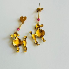 Lunch At The Ritz LATR Poodle Dog signed Earrings VTG Pierced Dangle Enamel 80s