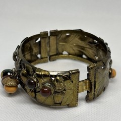 High-end Quality Mid Century Russian Gold Oak Leaf Acorn Clamper Bracelet Dangle