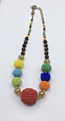 Vintage Graziano Seed Bead Round Ball Chunky Multicolor Boho Statement Necklace