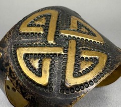 Vtg Artisan HANDMADE CELTIC KNOT CUFF BRACELET 1970s Brass Hippie Men/Unisex