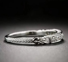 Vintage Retro Circa 1880s Art Deco Style Lab-Created Diamond Wedding Silver Ring