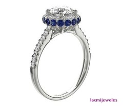 2.50Ct Round Cut Blue Sapphire Lab-Created Diamond Ring 14K White Gold Over
