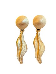 Vintage Gold Tone Dangle Wavy Drop Earrings Huge Runway Statement Jewelry 1980