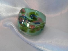 OOAK GORGEOUS Work of Art Hand Made Green Copper Foil Glass Sz 8 WIDE Ring 9My5