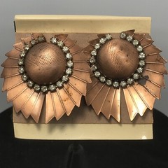 Vintage High End Fashion Jewlery Copper & Rhinestone Unique Clip-on Earrings
