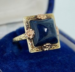 Art Deco 14K Rose and Yellow Gold Lapis Ring