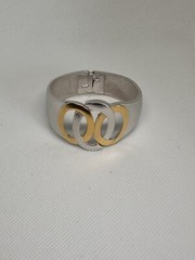 Vintage 50s Crown Trifare Spring Cuff Bracelet Gold Silver Plated 6.2in Signed
