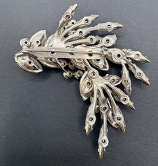Vintage Light Blue AB Aurora Borealis Crystal Moonstone Glass Navette Brooch
