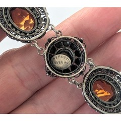 Antique PERUZZI Florence 800 Silver Ornate Rosette Faceted Citrine Link Bracelet