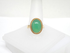 Vintage 14k Gold Ring, Chrysoprase carved Oval, Size 8.25