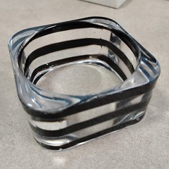 Vintage Clear Black Striped Chunky Square Bangle Bracelet Sz 8 Acrylic Plastic