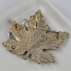 Vintage Silver Tone Gold Tone Rhinestones Classic Maple Leaf Brooch Pin