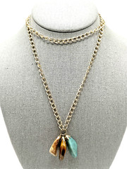 Vintage Organic Semi Precious Stone Pendant Necklace Gold Tone Dangles 30″
