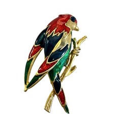 Vintage Enamel Gold Tone Parrot Parakeet Brid Pin Brooch Colorful Animal 2.25”